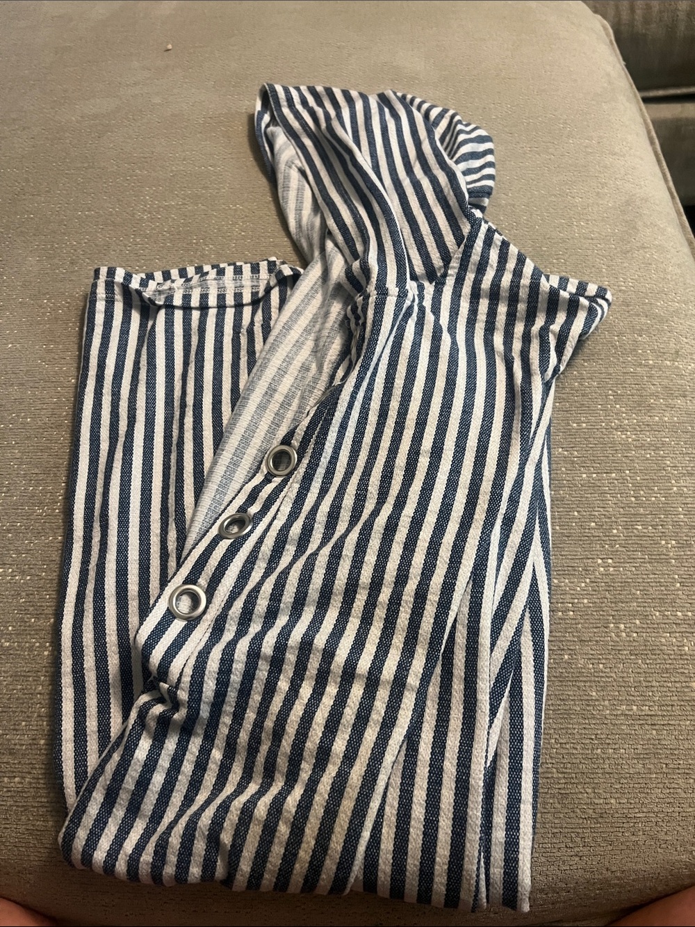 Blue and White Striped Hooded Romper